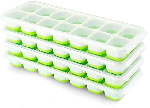 Eiswürfelform, Airabc 4er Pack Eiswürfelform Silikon Mit Deckelm, Platzsparend und stapelbar Ice Tray Ice Cube, LFGB Zertifiziert und BPA Frei Quadratische Eiswürfelschalen einfach Herauszunehmen