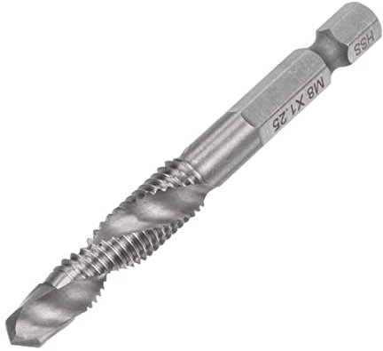 sourcing map Combination Drill and Tap Bit, 1/4 Hex Shank M8 x 1.25 Metric Uncoated High Speed Steel 4341 Spiral Flute Drilling Tapping Tool Extra Long