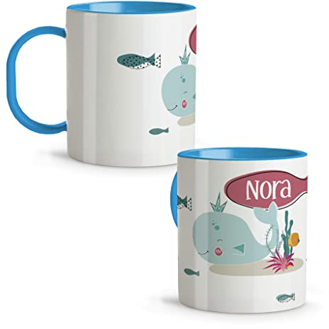 LolaPix Mug Bleu. Tasse Personnalisée Prénom.Tasse Plastique. Mug Enfant. Sans BPA. 330 ml. Baleine enfant