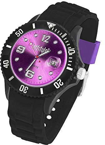 Taffstyle Damen Herren Sportuhr Armbanduhr Silikon Sport Ziffernblatt mit Datum Analog Quarz Farbige Bunte Uhr Schwarz Lila