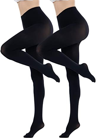 CozyWow Damen Strumpfhose Elastisch Semi Stützstrumpfhose in 25 Farben 80 DEN (2pair Schwarz,L-XL)