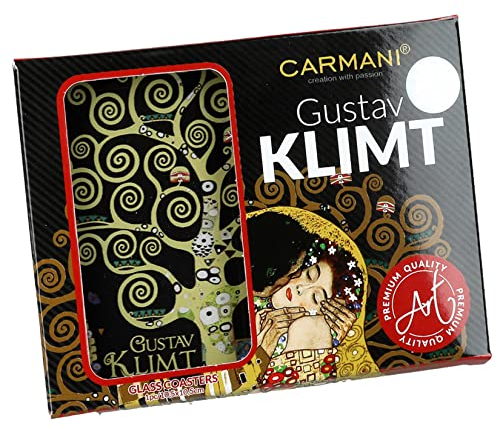 CARMANI - Dessous de Verre, Dessous de Verre, Tapis pour Boissons Résistant a la Chaleur imprimé avec Gustav Klimt, l'arbre de Vie