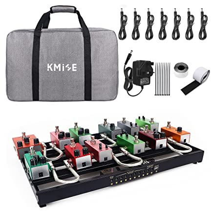 Kmise Medium 19.29''x 12.4'' x1.38''Guitar Pedal Board Ten Front Pluggable Power Ports with Effect Power Rack, Adapter, Power Plug, Cable, Bag