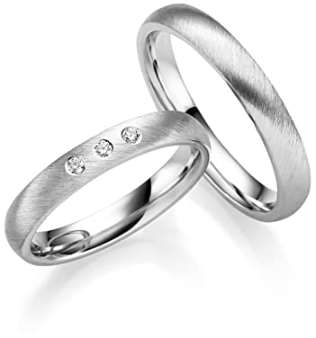JC Trauringe | Paarpreis | Eheringe 925 Sterling Silber Rhodiniert | 3 Zirkonia Steine Nickelfrei Made in Germany Partnerringe Freundschaftsringe Gratis Gravur + Etui | ICT244