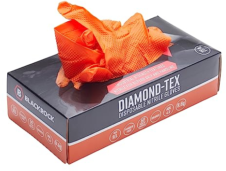 Blackrock Mechanics Diamond-Textured Disposable Gloves, 50 Box, Nitrile Disposable Gloves, Engineering, Gripz, Heavy Duty, Medical, Food, Latex Free, Non-Sterile, First Aid, Orange, PPE - Size Medium