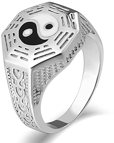 Whoiy Freundschaftsringe Ying Yang, Signet Ring Herren 15mm Edelstahl Siegelring Silber Gravierbar