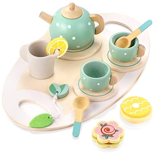 Ensemble de thé en Bois GAGAKU pour Petites Filles, Jouets en Bois, Ensemble de thé pour Tout-Petits, Accessoires de Cuisine pour Enfants, Jeu d'aliments de Simulation pour fête du thé des Enfants