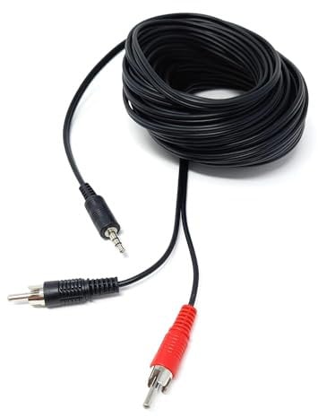 DRUT 20m 3.5mm to Twin RCA Stereo Aux Phono Audio Cable Mini Jack Lead Cord Y Splitter Headphone Cord RCA Y Splitter Adapter 65ft Black Nickel Connectors