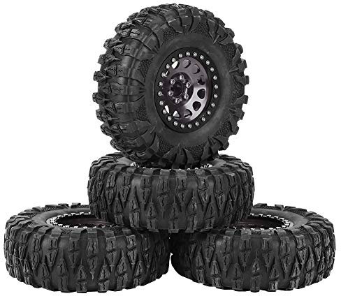 Haofy Rc Tire Rc Car, 2.2 Beadlock Wheels And Tires Rc Crawler, 4Pcs Rc Crawler Rubber Tire Metal Wheel Hub Accessory Fit For 1/10 Rc Car 2.2 Inch (Silver White)
