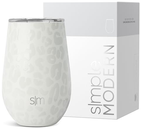 Simple Modern Wine Tumbler with Lid | Cute Stemless Glass Cup with Press-In Lid | Insulated Stainless Steel Coffee Mug | Gifts for Women Men Him Her | Spirit Collection | 12oz | Cream Leopard
