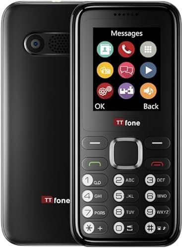 TTfone TT150 Téléphone Portable Basique Débloqué avec Bluetooth, Batterie Longue Durée, Double SIM avec Appareil Photo et Jeu, Facile à Utiliser, Robuste et Léger (Noir, avec Chargeur)