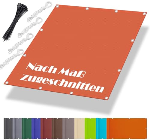Windschutznetz mit ösen 2x4M, Markisenstoffe Meterware im Viele Größe und Farben, Schattierungsnetz inkl Befestigungsseile, UV-Schutz, Wetterfest für Garten Terrasse Balkon, Orange