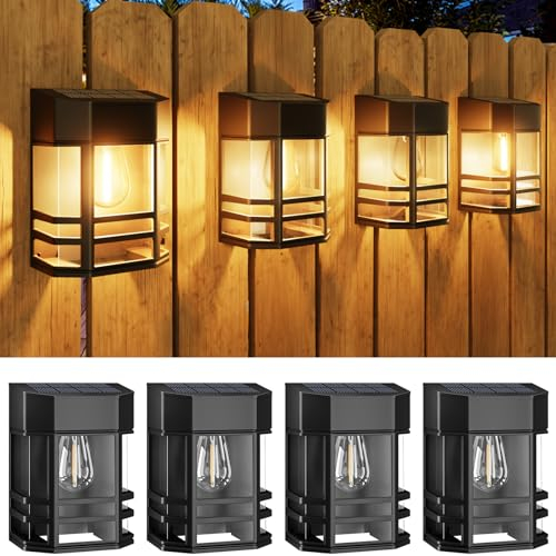 Woolmug Solarlampen für Außen, 4 Stück Solar Wandleuchte Aussen Garten IP65 Wasserdicht Solarleuchten für Außen, Solar LED Aussenleuchten Wand Solarlampe für Zaun Garage Veranda Balkon, Warmweiß