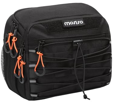 MOSISO Viaggio in Moto Bagagli Borsa per Forcella Anteriore con Rain Cover&Shoulder Strap,Motorbike Sissy Bar Portapacchi Utensile Borsa per Moto Softail Sportsters Bicicletta ATV, Nero