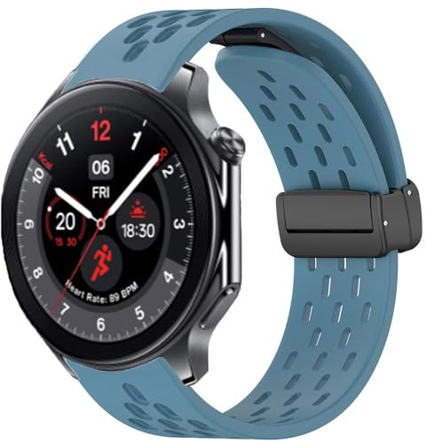 Blueshaweu 22mm Armband Kompatibel Für OnePlus Watch 3, Magnetisch Einstellbar Sport Silikon Ersatz Uhrenarmband Für OnePlus Watch 3, 2 46mm / 2R / 1 Smartwatch(Graublau)