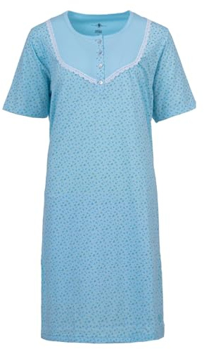Zeitlos Nachthemd Damen Kurzarm Mille Fleur Spitze Knöpfe M-6XL Knopfleiste Schlafshirt