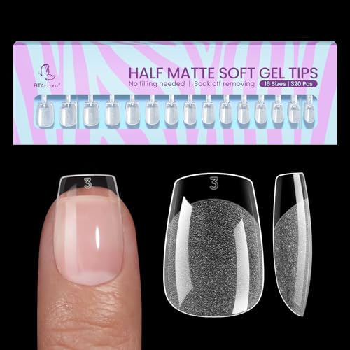 BTArtbox Coffin Nagelspitzen - Ballerina Press On Nails Kurz Vollständige Abdeckung Tips für Gelnägel Pre-Shaped Halbmatt tips, 320 Stück,16 Größen