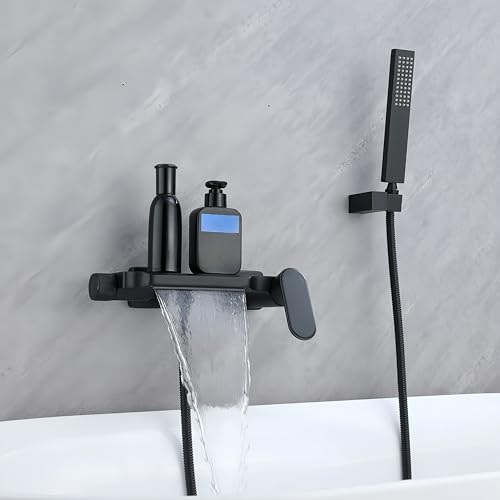 Badewannenarmatur Wasserfall Mit Handbrause Wasserhahn Badewanne Wandmontage Badarmatur Mischbatterie Badewanne Bad Armaturen Badewanne Messing (Schwarz)