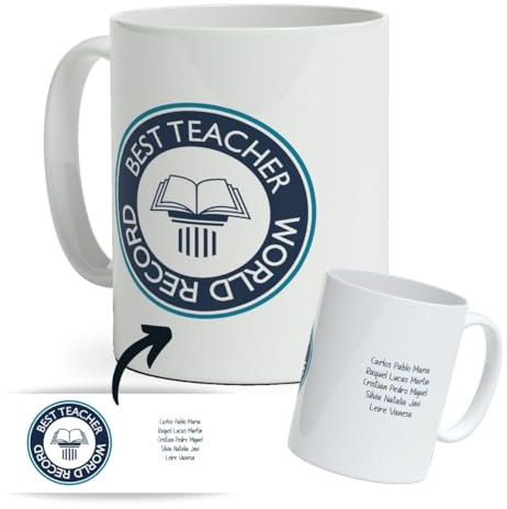 DEREGALOOS Taza Personalizada con nombre para Profesores. Tazas de Desayuno personalizada Profesores. Regalo Original para Profes. Regalos Profes Navidad. Regalo fin de curso. Best Teacher.