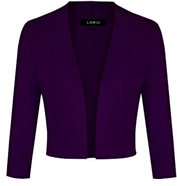 LADI TREND Cardigan da donna aperto sul davanti elegante bolero cardigan corto vintage vestito coprente casual manica 3/4 lavorato a maglia, Viola, XL