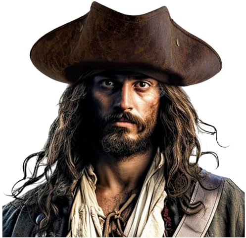 keland Piratenhut Piraten Dreispitz Hut Leder Herren Damen Pirate Hat Erwachsene (Braun)