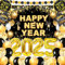 Silvester Deko 2025 XXL Dekoration Set, Neujahrsbanner (71 x 44 Zoll), 2025-Luftballons (32 Zoll), Schwarze Und Goldene Luftballons, Folienballons, Girlande, Happy New Year 2025 Neujahrsdekoration