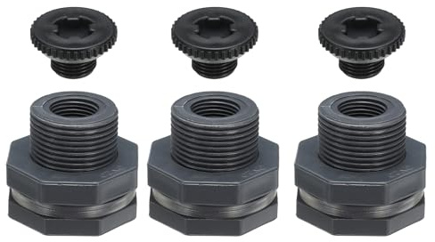 PATIKIL 3pcs Raccord De Cloison en PVC avec Bouchon G 1/2 Gris | Raccord Double Fileté Pour Réservoir D'eau Avec Joint D'étanchéité En PVC, Pour Seau De Pluie Éviers Aquariums