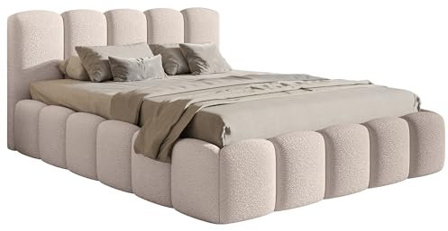Selsey Bett 140 x 200 cm Polsterbett Schlafbett Mit Bettkasten Stauraum Metallgestell Kopfteil Boucle Cloudy II Hellbeige
