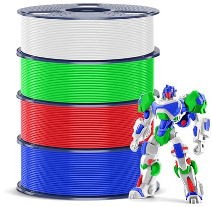 SUNLU 4KG PETG Filament 1,75 mm, Pacchetto di Dilamento per Stampante 3D, Resistenza Migliorata e Alta Resistenza Agli Urti, Filamento per Stampa 3D, 1 kg per Bobina, 4 Rotoli, Bianco+Verde+Blu+Rosso