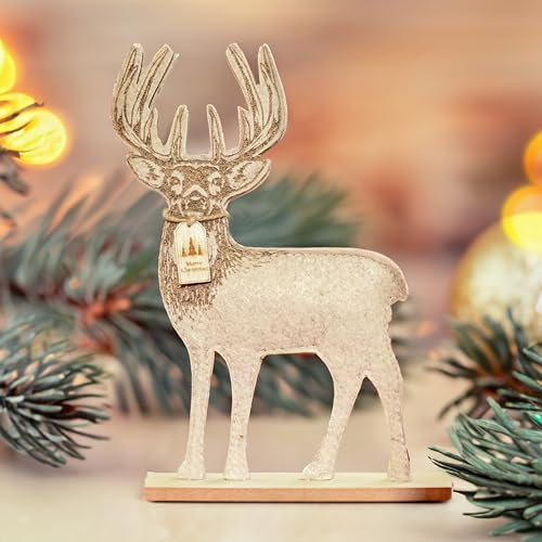 Marco Paul Wooden Reindeer Christmas Decorations - 30cm Large Reindeer Christmas Decorations Christmas Stag Ornament for Christmas Table Decorations, Christmas Window Sill Ornaments