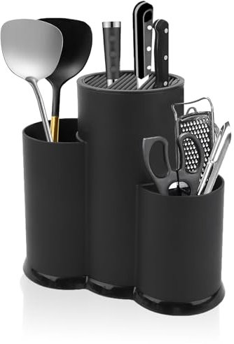 3 En 1 Range Couteaux De Cuisine, Noir Bloc Couteaux Cuisine, Rond Support Couteaux, Rangement Couteaux Cuisine Universel, Convient À Tous Les Couteaux De Cuisine