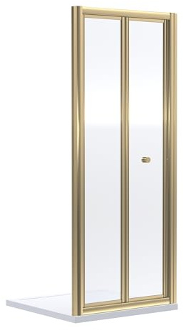 Balterley Bifold Shower Door, Round Handles Bi Folding Door, 4mm Toughened Safety Glass Bi-Fold Shower Doors, Reversible Bifolding Doors Internal, Sliding Glass - 790 x 39 x 1900mm (Brushed Brass)