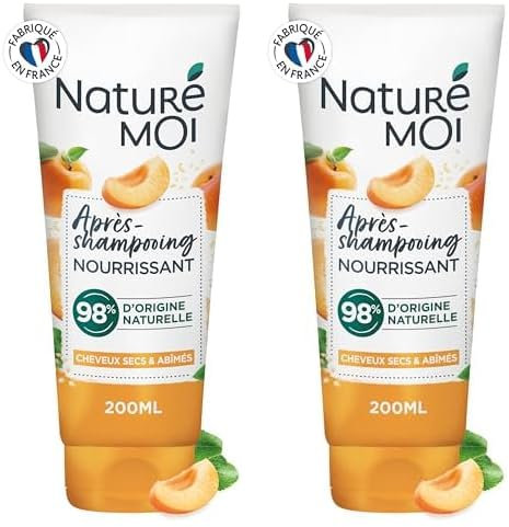 Naturé Moi Après Shampooing Sans Sulfate Nourrissant Démélant, Répare Cheveux Secs, Abîmés Abricot, Huile de Sésame Bio 98% d'Origine Naturelle 200 ml (Lot de 2)