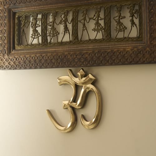 ESPLANADE OM-Wand-Skulptur aus Messing, Vastu Fengshui Goodluck, glücksverheißende, religiöse Symbole, Pooja-Idole, Heimdekoration, goldfarben, 15,2 cm