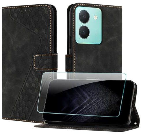 JayModCase Phone Case for vivo Y36 4G / 5G with Screen Protector, Flip Wallet PU Leather Vivo Y36 4G Case [Card Slot] [Magnet] [Stand] 360 Shockproof Protective Case - Black