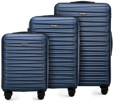 WITTCHEN Skyspeed Line Reisekoffer 3er Koffer-Set Rollkoffer Trolley Handgepäck Reisekofferset Hartschalenkoffer ABS Kombinationsschloss Teleskopgriff Marineblau Lufthansa/Eurowings/Ryanair/Condor