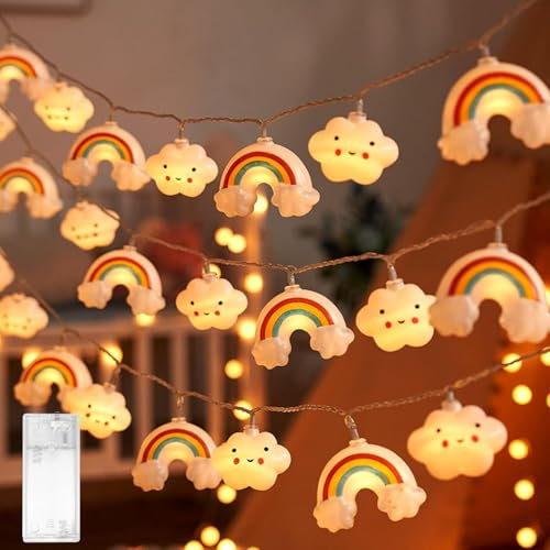 Wolke Regenbogen Lichterkette,Lichterkette Kinderzimmer,Led Lichterkette Batteriebetrieben,LED Lichterkette Wolke Regenbogen Design,Lichterkette Innen Außen für Garten Hochzeits Zimmer Deko