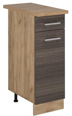 Vicco Küchenunterschrank R-Line, Schubladenschrank für die Küche, Edelgrau, 30 cm, AP Eiche