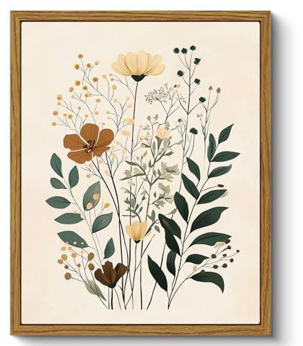 ARPEOTCY Framed Canvas Wall Art Prints, Vintage Flower Floral Plants Paintings Wall Decor, Vintage Decoration for Living Room Bedroom Bathroom Table Hallway Shelf, Aesthetic Room Decor, 20x25cm