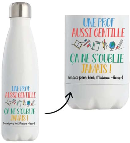 Planetee Bouteille isotherme Personnalisable Prof aussi gentille| Gourde Originale Cadeau Remerciement fin d'Années Maitresse d'école Maternelle Professeur Institutrice Prof Noël