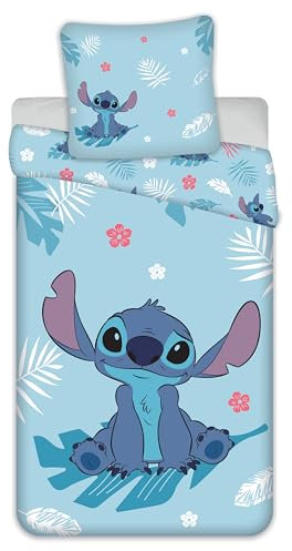 Jerry Fabrics Bettwäsche Stitch Blue, 100 % Baumwolle, wendbarer Bettbezug 135 x 200 cm + Kissenbezug 80 x 80 cm