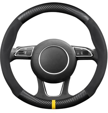 Ergocar Lenkradbezug Rund Aus Carbonfaser Und Mikrofaserleder, rutschfest, Atmungsaktiv Und Geruchsneutral, Für Alle Jahreszeiten Geeignet, 38 cm (15 Zoll)