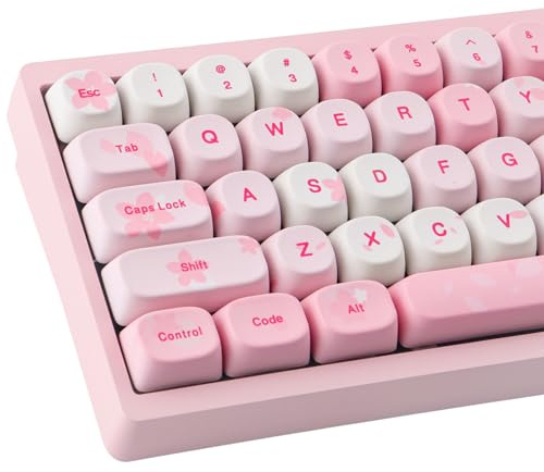 Tsungup MOA Tastenkappen, rosa Sakura, 129 Tasten, niedliche PBT-Tastenkappen, benutzerdefinierte Kirschblüten-Tastenkappen, 100 %, Farbstoff-Sub-Tastenkappen, Tastatur-Tastenkappen-Set für