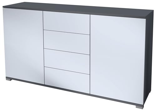 Vladon Sideboard Santo V1, Anrichte mit 2 Türen und 4 Schubladen, Anthrazit matt/Weiß matt (138,5 x 75,5 x 35 cm)