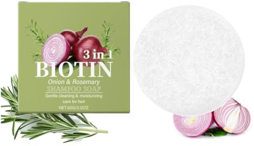 Zwiebel Rosemarin Shampoo Bar, Onion & Rosemary Biotin Haarseife, ShampooBar für Haarwachstum, Kräftigende Pflege, Tiefenreinigung und Hydratisierung für Alle Haartypen, Reisegröße (1Stück)