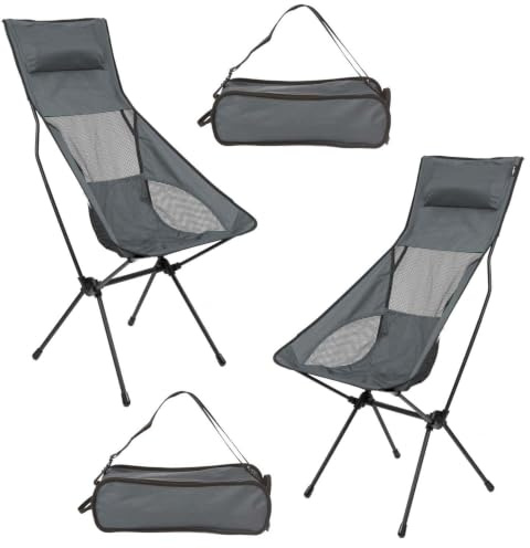 VFM e-Store High Back Folding Camping Chair | 2 Set |Carry Bag | Slate Grey