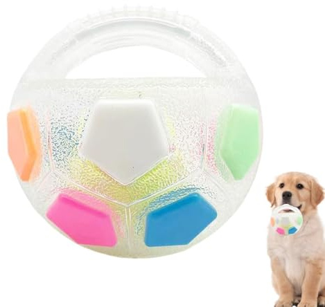 GUSHE The Mellow Dog Calming Ball, Hundeball mit Handle, Interaktives Hundespielzeug, Haltbares Hundespielzeug mit Quietscher, Hundefußball Spielzeug für Mittlere Große Hunde, Indoor & Outdoor (Weiß)