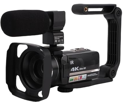 Vikye 4K-Videokamera-Camcorder, UHD 64MP Vlogging-Kamera für YouTube, 18-facher Digitalzoom, 3-Zoll-Touchscreen mit Mikrofonstabilisator, 32G-Karte und 2 Batterien