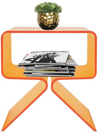 OUKANING 2-stufiger Acryl Beistelltisch Modern, Montagefrei und Stabil, 45cm Höhe, 10kg Belastbarkeit, Couchtisch Nachttisch Sideboard mit 2 Ebenen für Wohnzimmer, Schlafzimmer, Kratzfest (Orange)
