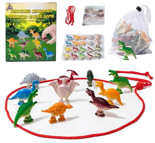 GREATRICH Juego Ajedrez Magnetico de Dinosaurios, Juego de Imanes y Cuerda Ajustable, Juegos de Mesa 4 Años en Adelante, Juego de Estrategia Portátil para Familia, Regalo Educativo Sin Pilas